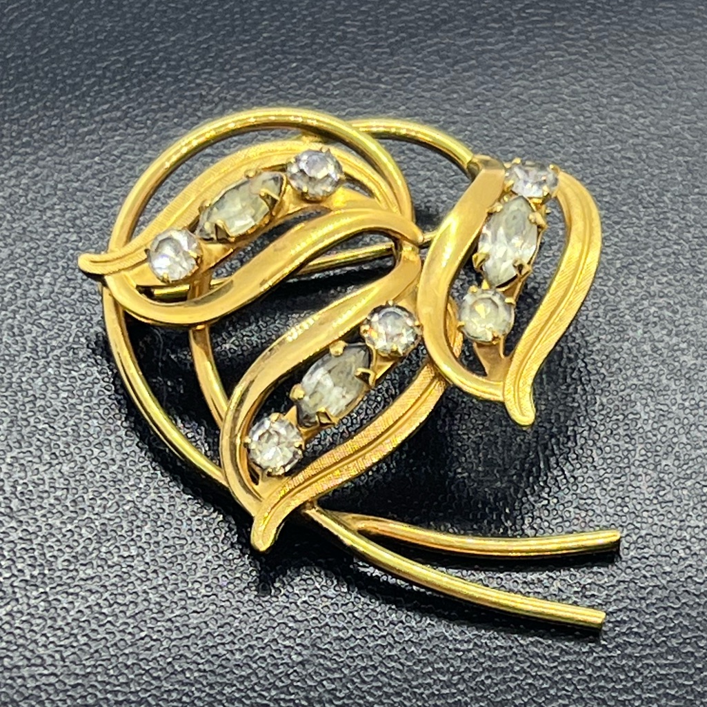 Vintage Vd Van Dell 12k Gold Filled Rhinestone Leaf Brooch Pin 59$